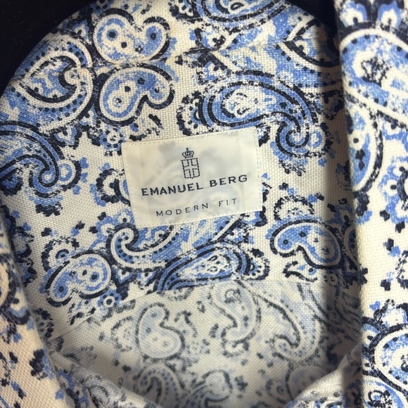 Men's Blue Paisley Emanuel Berg Modern Fit button down shirt, summer casual - Picture 2 of 8